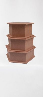 Hobi 90034 Dekoratif 3lü Takı Seti Model Ahşap MDF Altıgen Ham ürün El Yapım - 9