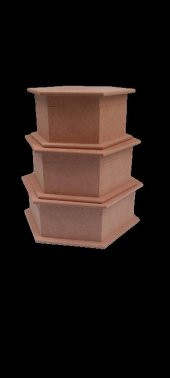 Hobi 90034 Dekoratif 3lü Takı Seti Model Ahşap MDF Altıgen Ham ürün El Yapım - 10