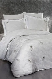 Nakışlı %100 Pamuk Saten Nevresim Takımı Carmen Çift Kişilik 6 Parça - 2