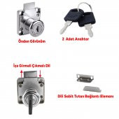 Mobilya Çekmece Dolap Kilidi Nikel Krom 2 Anahtarlı Kilit 4x4 cm 22 mm - 3