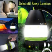 Klaus Dekoratif Kamp Lambası Ledli Beyaz Işıklı El Feneri Işıldak Şarjlı Masa Gece Lamba Yeşil - 1