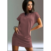 Kadın Kısa Kollu Cep Detay Iki Iplik Kumaş Elbise - 1