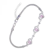 Kalp Model Pembe Zirkon Taşlı 925 Ayar Gümüş Kadın Bileklik thumbnail 1