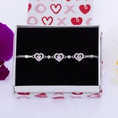 Kalp Model Pembe Zirkon Taşlı 925 Ayar Gümüş Kadın Bileklik thumbnail 2