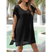 Kadın Kısa Kollu V Yaka Delikli örme Triko Pareo - 1