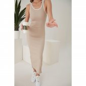 Kadın Kolsuz Derin Yırtmaç Detak Maxi Boy Elbise - 2