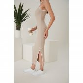 Kadın Kolsuz Derin Yırtmaç Detak Maxi Boy Elbise - 3