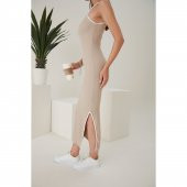 Kadın Kolsuz Derin Yırtmaç Detak Maxi Boy Elbise - 7