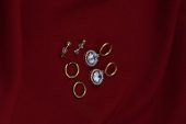GOLD YUVARLAK ZİRKON BAGET TAŞLI 3 ÇİFT ÇOKLU KOMBİN ÇELİK KÜPE-CLKKP8 - 5