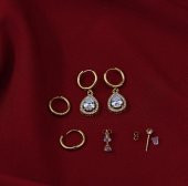 GOLD DAMLA ZİRKON BAGET TAŞLI 3 ÇİFT ÇOKLU KOMBİN ÇELİK KÜPE-CLKKP10 - 3