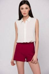 Fuşya Sus Cepli Atlas Krep Sort | Şrt14056 thumbnail 1