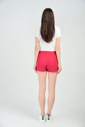 Fuşya Sus Cepli Atlas Krep Sort | Şrt14056 thumbnail 3