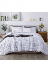 Plaid Nevresim Takımı Çift Kişilik 200x220 - Beyaz - 1