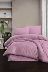 Çift Kişilik Nevresim Takımı Pamuk Çizgili %100 Pamuk 200*220 - Gül Kurusu - 1