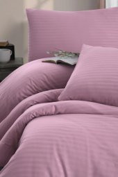 Çift Kişilik Nevresim Takımı Pamuk Çizgili %100 Pamuk 200*220 - Gül Kurusu - 2