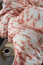 Marble Çift Kişilik Nevresim Takımı 4 Parça 200*220 Kırmızı - 2