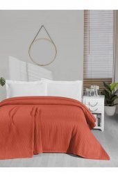 Örgü Pike, Battaniye, 100 Pamuk, Kalın İplik, Yumuşak, Çift Kişilik 220*240-Kiremit - 1