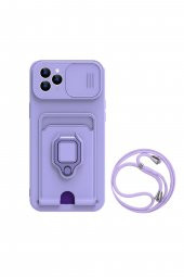 Iphone 14 Pro İpli Halka Stand Darbe Önleyici Kart Cüzdan Tutucu Allin Kapak Kılıf - 1