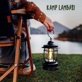 Dekoratif Outdoor Kamp Lambası Ledli Beyaz Işıklı El Feneri Işıldak Şarjlı Portatif Gece Lamba Siyah - 3