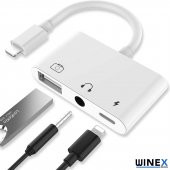 Winex 3in1 Lightning to 3.5mm Aux+UsbA OTG+Lightning Şarj Adaptör Dönüştürücü - 3