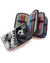 Kalem Kutusu Siyah-Beyaz Futbol Taraftar Organizer Kalemkutu Vegan Deri Üç Bölmeli Kalemlik thumbnail 3