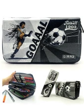 Kalem Kutusu Siyah-Beyaz Futbol Taraftar Organizer Kalemkutu Vegan Deri Üç Bölmeli Kalemlik thumbnail 1