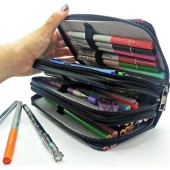 Kalem Kutusu Siyah-Beyaz Futbol Taraftar Organizer Kalemkutu Vegan Deri Üç Bölmeli Kalemlik thumbnail 4