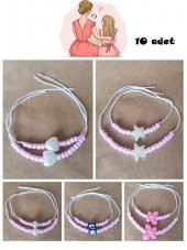 10 Adet İp Bileklik - Anne Kız Bileklik Seti Pembe - 1