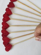15 cm Uzun Kürdan - 10 Adet Eva Kırmızı Kalp Kokteyl Kürdanı - Kokteyl Karıştırıcı - 2