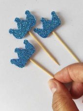 25 Adet Dekoratif Eva Kral Taçlı Pasta Kürdanı 6 cm Mavi - Baby Shower Kürdan - 2