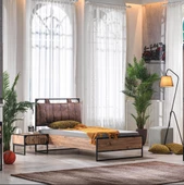 Karyola ve Komodin 18388 Urlu LOFT Model Metal yüksek ayak Eskitme Malzeme İtina paket - 1