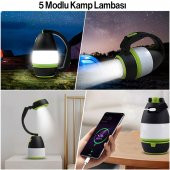 Dekoratif Outdoor Kamp Lambası Ledli Beyaz Işıklı El Feneri Işıldak Şarjlı Masa Gece Lamba Yeşil - 1