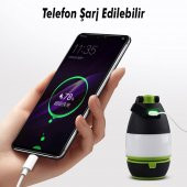 Dekoratif Outdoor Kamp Lambası Ledli Beyaz Işıklı El Feneri Işıldak Şarjlı Masa Gece Lamba Yeşil - 6