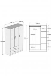 Mezza Grande Modern 3 Kapılı 2 Çekmeceli Gardırop 3508 - 2
