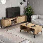 Mezza SET 1596-2086 AURORA 180 CM METAL AYAKLI TV ÜNİTESİ + AURORA ORTA SEHPA - SEPET RENGİ - 2