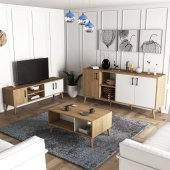 Mezza MEZZA EXXEN (AHŞAP AYAKLI) TV ÜNİTESİ - ORTA SEHPA - KONSOL SETİ SEPET - BEYAZ SET 1584-2074-1624 - 1