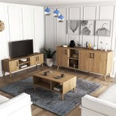 Mezza MEZZA EXXEN (AHŞAP AYAKLI) TV ÜNİTESİ - ORTA SEHPA - KONSOL SETİ SEPET RENGİ SET 1586-2076-1626 - 1