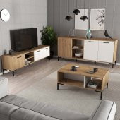Mezza MEZZA AURORA (METAL AYAKLI) TV ÜNİTESİ - ORTA SEHPA - KONSOL SETİ SEPET - BEYAZ SET 1594-2084-1634 - 2