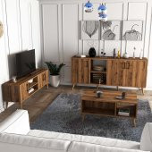 Mezza MEZZA EXXEN (AHŞAP AYAKLI) TV ÜNİTESİ - ORTA SEHPA - KONSOL SETİ HAT RENGİ SET 1582-2072-1622 - 2
