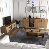 Mezza MEZZA EXXEN (AHŞAP AYAKLI) TV ÜNİTESİ - ORTA SEHPA - KONSOL SETİ SEPET RENGİ SET 1586-2076-1626 - 2