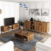 Mezza MEZZA EXXEN (AHŞAP AYAKLI) TV ÜNİTESİ - ORTA SEHPA - KONSOL SETİ HAT RENGİ SET 1582-2072-1622 - 1