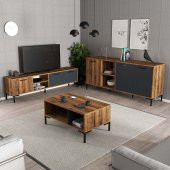 Mezza MEZZA AURORA (METAL AYAKLI) TV ÜNİTESİ - ORTA SEHPA - KONSOL SETİ HAT - ANTRASİT SET 1590-2080-1630 - 1