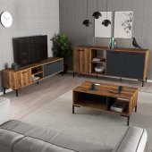 Mezza MEZZA AURORA (METAL AYAKLI) TV ÜNİTESİ - ORTA SEHPA - KONSOL SETİ HAT - ANTRASİT SET 1590-2080-1630 - 2