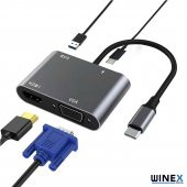 Winex 4in1 Type-C to HUB PD 100W+HDTV+VGA+UsbA Dönüştürücü Adaptör - 3