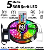 Şerit Led 5 Metre Animasyonlu Tak Çalıştır Kumandalı Trafolu Rgb Şerit Işık Aydınlatma Parti Led thumbnail 1