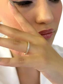 Pırlanta Montür Düz Kesim Suyolu Zirkon Tamtur 14 Ayar Altın Yüzük thumbnail 5