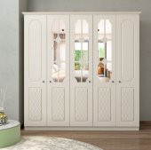 Zenio Aspendos 5 Kapaklı Aynalı Beyaz Gardrop - 1