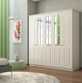 Zenio Aspendos 5 Kapaklı Aynalı Beyaz Gardrop - 2