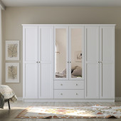 Zenio Side 6 Kapak 2 Çekmece Aynalı Gardırop - Beyaz (210 cm) - 1