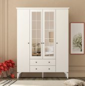 Zenio Patara Plus 4 Kapak 2 Çekmeceli Yüksek Ayaklı Gardırop Beyaz - 1